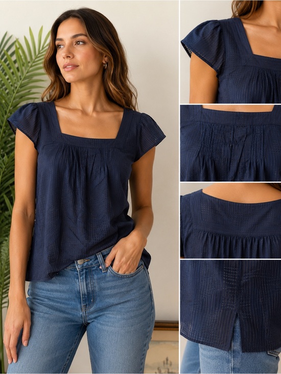 Emma James Tops - Emma James Dark Navy Square Neck Short Sleeve Blouse, sz 9